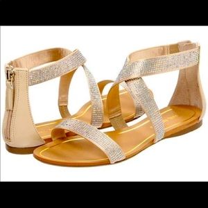 NIB Enzo Angiolini Persuit Sandal Rhinestone Bling Champagne Ivory Strap 6.5